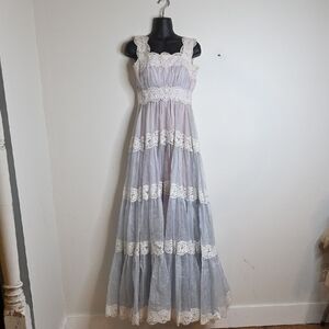 Elegant Lace Trimmed Maxi Dress VINTAGE, PROM , HIPPIE BOHO